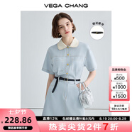 VEGA CHANG法式茶歇連衣裙女2025年夏款高級感氣質(zhì)顯瘦赫本風(fēng)長(cháng)裙 baby藍（短款） M