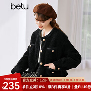 betu百圖女裝冬季新款短外套圓領(lǐng)復(fù)古時尚外套長袖短外套女2211T84 黑色 M
