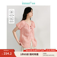 茵曼（INMAN）【苧麻】清麻系列炒色襯衫t恤女裝2025夏季新款短袖上衣 淺粉色 S
