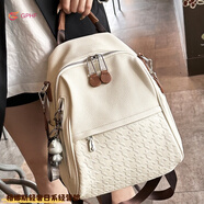GPHF日本雙肩包女大學(xué)生書(shū)包新款多功能格紋背包女高級感通勤旅行包潮 米白送小熊掛件