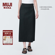 無(wú)印良品（MUJI）女式 麻混 彈力 直筒裙 長(cháng)半身裙女春款裙子半裙 中長(cháng)裙 女裝 黑色 L (165/70A)