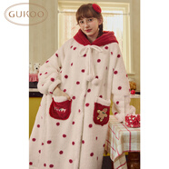 果殼（Gukoo）睡衣女冬季新款多款可愛(ài)毛絨女家居服保暖連帽卡通睡袍 薄紗粉 L