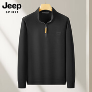JEEP SPIRIT半拉鏈衛(wèi)衣男士春秋新款潮牌高爾夫球衫立領(lǐng)休閑上衣男裝 黑色 M 推薦【90-110斤】