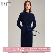 FINITY深藍色連衣裙冬季系帶收腰顯瘦羊毛高腰裙子女 深藍色 S