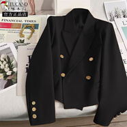 啄木鳥(niǎo)小個(gè)子咖色短款西裝外套女2025年春季新款韓版韓國炸街氣質(zhì)西服女 黑色 M