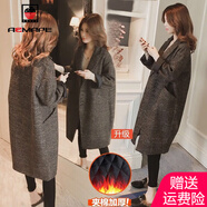 AEMAPE 毛呢大衣女2025春秋冬季新款韓版中長(cháng)款千鳥(niǎo)格呢子外套女 加棉款 M 建議125斤以下