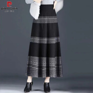皮爾卡丹（PIERRE CARDIN）垂墜感針織半身裙女秋冬中長款裙子a字裙修身顯瘦氣質(zhì)大擺冬裙厚 黑白色 3XL 130-140斤