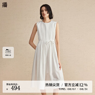 播無袖連衣裙女2024春季新款氣質(zhì)通勤收腰褶皺圓領(lǐng)長裙DDR2LD5622 W40本白 本白 M