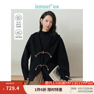茵曼（INMAN）連帽雙面呢外套冬季女裝新款牛角扣寬松上衣 午夜黑 S