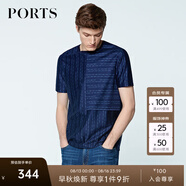 PORTS寶姿男裝夏季圓領休閑短袖士修身簡約個性圓領短袖MN8N177GZD023 藏青色+藍色 S