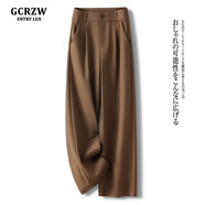 GCRZW高級(jí)感咖色西裝闊腿褲女秋冬2024新款九分褲子毛呢垂感高腰直筒褲 卡其色八分褲 -常規(guī)腰 L /28 建議105-115斤