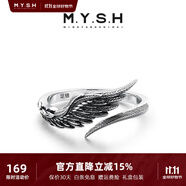 銘揚(yáng)飾海 999足銀天使之翼戒指男女潮流羽毛翅膀開口戒指環(huán) 單戒/情侶對(duì)戒 復(fù)古銀款 美度11#(適合港度25-26號(hào))