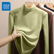 真維斯（JEANSWEST）長袖t恤女加絨打底衫秋冬季內(nèi)搭上衣服秋衣新款立領(lǐng)修身顯瘦保暖 淺綠 純色 M