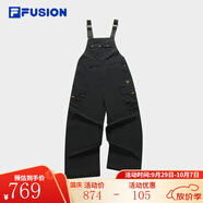 FILA FUSION斐樂(lè )潮牌梭織背帶褲女新款時(shí)尚休閑寬松工裝褲褲子 正黑色-BK M 165/66A