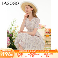 lagogo重工雪紡鏤空繡花連衣裙女拉谷谷夏季新款泡泡袖茶歇碎花裙 混色(Y0) S