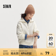 Semir衛(wèi)衣女純色半開(kāi)襟衣服溫柔百搭秋休閑風(fēng)寬松落肩套頭衫ins潮 奶白10501 XL