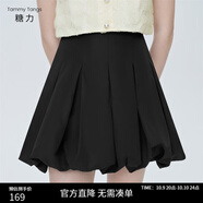 糖力【商場(chǎng)同款】減齡少女花苞裙夏新款高腰百褶半身裙短裙女 黑色 M