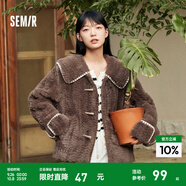Semir森馬外套女仿兔毛大翻領(lǐng)少女感冬牛角扣肌理夾克文藝甜美 駝色50107 L