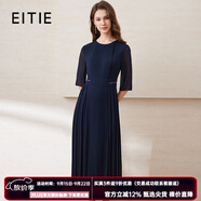 愛特愛（EITIE）秋冬新款商場(chǎng)同款薄紗透視五分袖百褶雪紡連衣裙長(zhǎng)裙6007771 深藍(lán)31 XL 170
