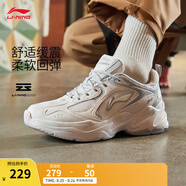 李寧跑步鞋男鞋夏季透氣網(wǎng)面復(fù)古老爹鞋舒適休閑厚底增高運(yùn)動(dòng)鞋 云霧白/硬幣灰-5 42