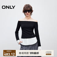 ONLY2025秋季新款松弛一字領拼接假兩件疊穿衛(wèi)衣女|12539S006 H1Z黑色 L