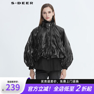 S.DEER圣迪奧冬季女裝休閑拉鏈OL風立領羅紋黑色羽絨服S20482447 黑色/91 S/160