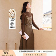 香影復(fù)古格子吊帶毛呢連衣裙女2024秋冬季新款高級感氣質(zhì)收腰裙子 咖啡 S