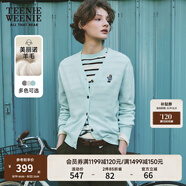 Teenie Weenie小熊針織開衫女秋冬刺繡綿羊毛長(zhǎng)袖針織開衫外套女 薄荷色 XS (155)