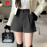 皮爾卡丹（pierre cardin）深灰色毛呢短褲女秋冬款外穿2025新款高腰a字闊腿褲馬丁靴褲 深灰色 S