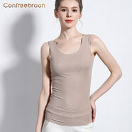 正錦 女士背心 無(wú)痕修身打底汗衫 夏季休閑內搭吊帶工字高彈力緊身無(wú)袖T恤內衣 有加大碼 女圓領(lǐng)駝色 2XL（收藏優(yōu)先出庫）