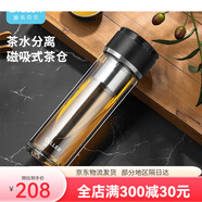 迪樂貝爾（Diller）磁吸雙層家用玻璃杯大容量男女水杯便攜泡茶杯透明杯子銀色400ml