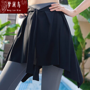 夢(mèng)瀾鳥(niǎo)帶屁簾鯊魚(yú)褲遮臀女下擺裙罩衫瑜伽運(yùn)動(dòng)健身打底半身遮屁股神器 黑色(一片式)可拆解 M 適合體重80斤-110斤