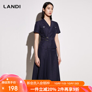 藍(lán)地（LANDI）短袖收腰系帶小西裝套裝上衣女年夏季新款短外套 藏青色 S