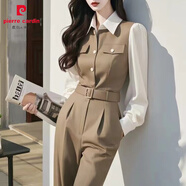 皮爾卡丹（pierre cardin）一體式工裝連體褲女套裝2025春秋新款氣質(zhì)高端職業(yè)網(wǎng)紅連身連衣褲 咖色 S (建議85-94斤)