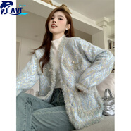 JAVC2025年新款法式流蘇設計感小眾長(cháng)袖休閑甜美風(fēng)外套女春秋季加厚款 水波紋 藍色 L 建議 105-115斤