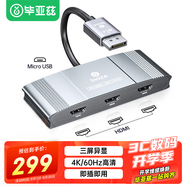 畢亞茲 DP轉(zhuǎn)HDMI一分三轉(zhuǎn)換器擴展塢 4k60hz 支持多屏擴展復(fù)制功能 臺式機顯卡筆記本電視顯示器