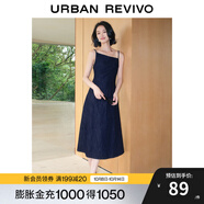 UR夏季新款女裝設計感斜肩領(lǐng)吊帶牛仔連衣裙UWG840189 寶藍 L