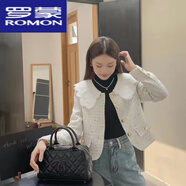 羅蒙（ROMON）2025秋冬新款氣質(zhì)小香風學院風蕾絲娃娃領時尚撞色花紗短外套百搭 加棉加厚白 S