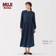 無(wú)印良品（MUJI）女式棉紗靛藍染色長(cháng)袖連衣裙女裝裙子25年秋季 連身裙BC2O9A5A 藏青色 XL (165/92A)