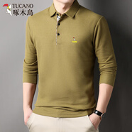 啄木鳥(niǎo)春秋季長(cháng)袖男士t恤翻領(lǐng)寬松打底衫商務(wù)休閑純色免燙高端polo衫 土黃色 2XL 185