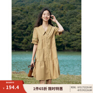 茵曼（INMAN）2025夏女新款田園娃娃裙切爾西領(lǐng)泡泡袖A字連衣裙 深褐色 -18525990 XL