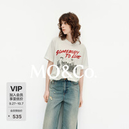 MO&Co.【秦嵐同款】短袖T恤春做舊搖滾印花寬松MBE1TEET08 本白色 L 170