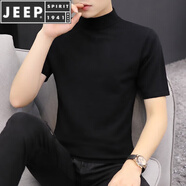 JEEP SPIRIT半高領短袖男士毛衣中領半袖針織打底衫韓版純色內搭線衣外穿 6105黑色 M