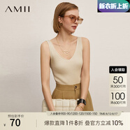 AMII七夕禮物2025秋新款極簡V領(lǐng)吊帶絲光紗坑條紋背心修身彈力上衣女 米杏 175/96A/XXL
