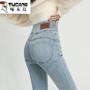 啄木鳥(niǎo)蜜桃臀牛仔褲女2025年春秋新款高腰修身顯瘦緊身小個(gè)子加絨小腳褲 淺藍【長(cháng)褲】 XS 75-85