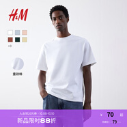 H&M男裝女裝T恤情侶裝重磅純棉寬松透氣圓領紅色短袖打底衫0608945 白色 XS 165/84 oversize寬松版型