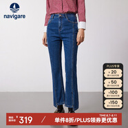 Navigare意大利小帆船中腰牛仔褲女微喇叭開叉長褲2312573502 藏青 28 