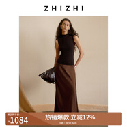 致知ZHIZHI 柳枝小a字半裙女24秋季新款垂感雙色重磅緞面長裙 朱石栗色 S