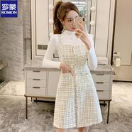 羅蒙2025時(shí)尚秋冬季法式新款小香風(fēng)背心吊帶毛呢背帶連衣裙兩件套裝裙 白色單裙 S