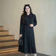 戴夫人大碼女裝2025年春裝新款牛仔連衣裙微胖mm時(shí)尚過(guò)膝顯瘦裙子 黑色送腰帶 XL